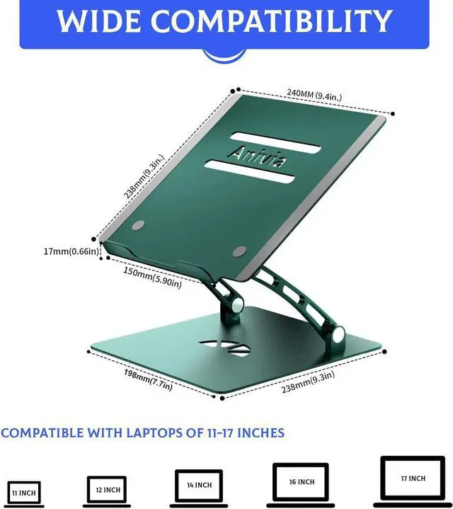 Alt view image 3 of 6 - Adjustable Laptop Stand Metal Holder Portable Aluminum Computer Riser Ergonomic Laptops Elevate Stand for Desk Compatible with 10-17" Notebook Computer Green