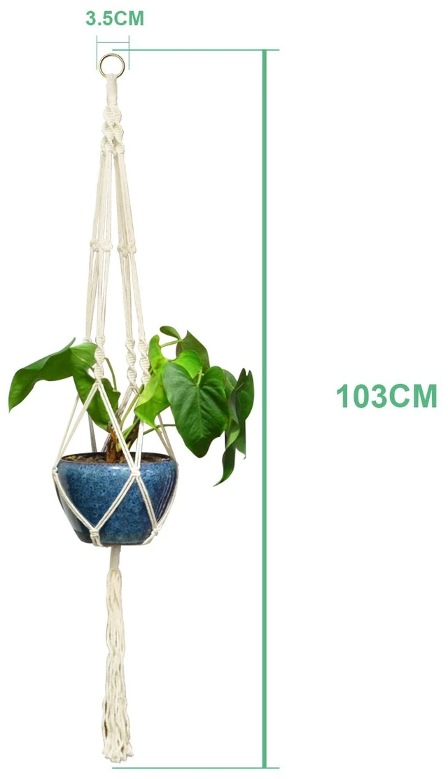Alt view image 5 of 7 - EACH Boho Cotton Rope Plant Hanger Hand Knotted Hanging Flower Pot Holder with Metal Ring 41 Inch Hanging Planter for 5-10 Inch Pots Indoor Decor