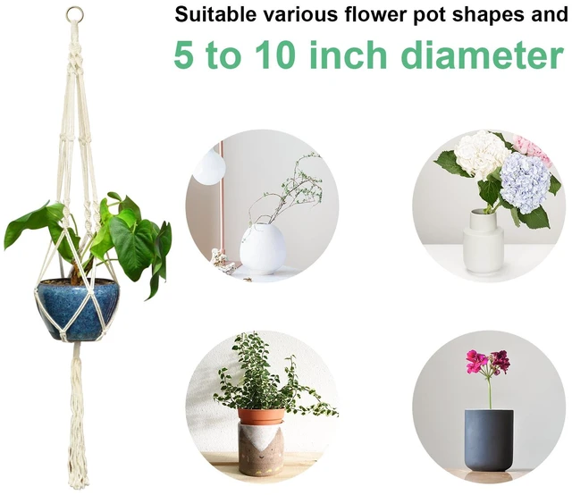 Alt view image 6 of 7 - EACH Boho Cotton Rope Plant Hanger Hand Knotted Hanging Flower Pot Holder with Metal Ring 41 Inch Hanging Planter for 5-10 Inch Pots Indoor Decor