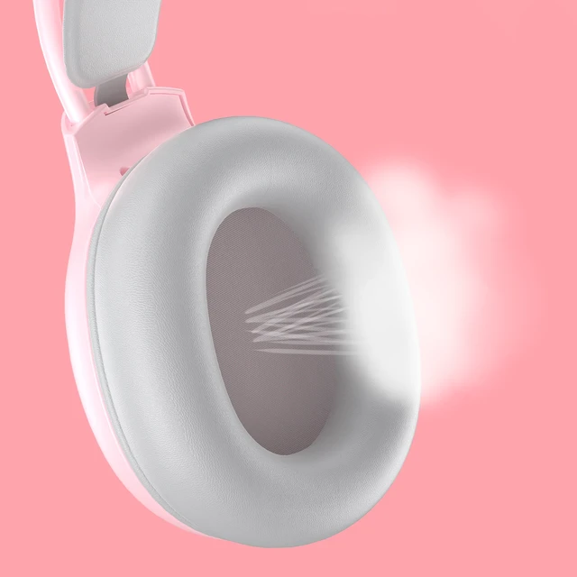 Alt view image 6 of 7 - EACH Pink Cat Ear Gaming Headset Wired Over-Ear RGB Light Noise Cancelling Microphone 50mm Driver Adjustable Headband PC Laptop Headphones