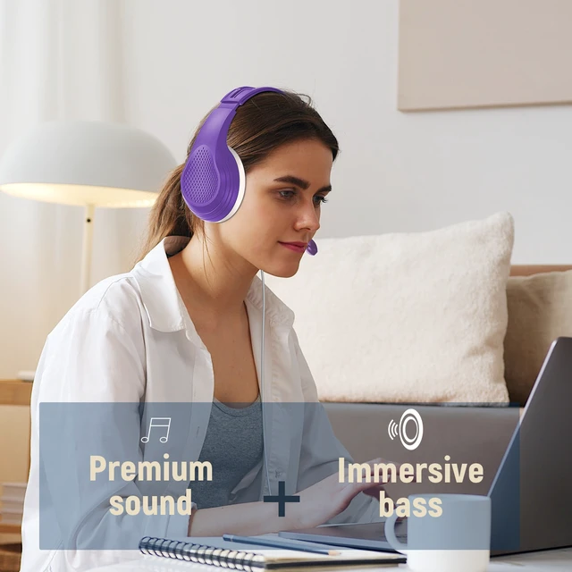Alt view image 6 of 7 - EACH Over-Ear Headphones with Microphone, 3.5mm Wired Stereo Headset, Soft Earpads, Adjustable Mic, Inline Volume Control for Gaming, PC, Laptop, Phone & Online Class