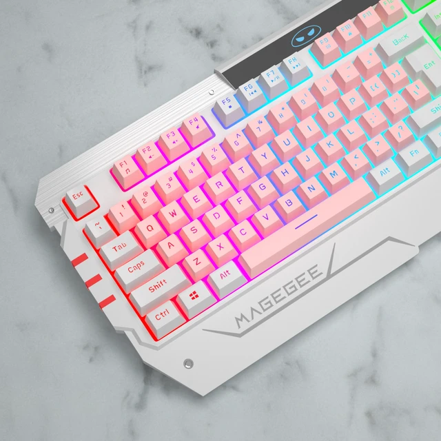 Alt view image 3 of 7 - EACH Wired Gaming Keyboard and Mouse Combo, 104 Keys Pink White Mixed Rainbow RGB Backlit Mechanical Feel Keyboard, Ergonomic RGB Gaming Mouse, Full Size USB Keyboard Set for PC Desktop Laptop