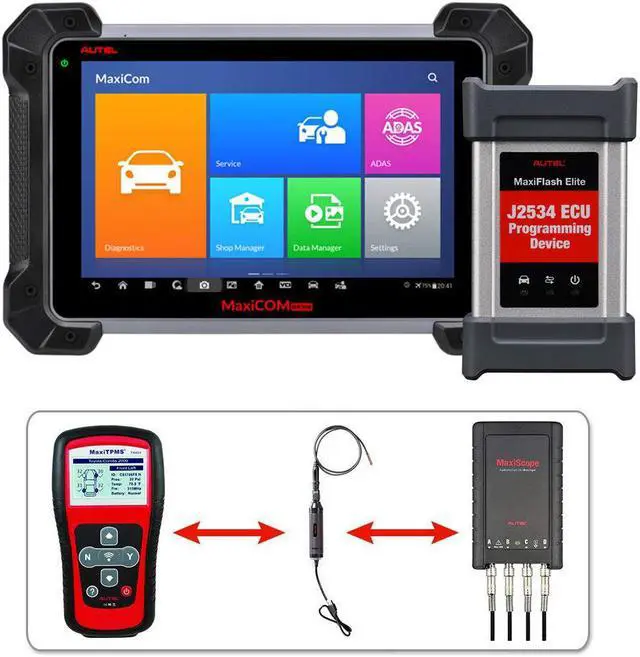 Main image of Autel MK908P OBD2 Scanner Car Diagnostic Scan Tool with J2534 for ECU Programming, Coding + MaxiScope MP408 + TPMS Reset Tool TS401 + MaxiVideo MV105