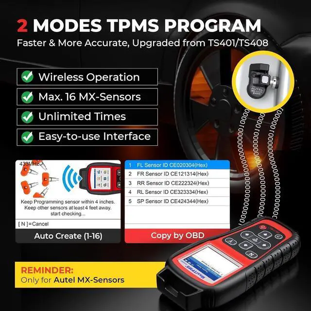 Alt view image 4 of 7 - Autel MaxiTPMS TS508 TPMS Relearn Tool TPMS Programming Tool for MX-Sensors (315/433 MHz) Relearn/Activate All Sensors
