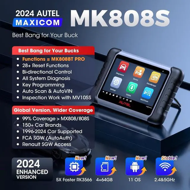 Alt view image 2 of 7 - Autel MaxiCOM MK808S OBD2 Scanner Car Diagnostic Scan Tool Bi-Directional All Systems Diagnosis 38+ Services Active Test, Injector C0ding, as MK808BT Pro MX808S M808Z, Function as MX900