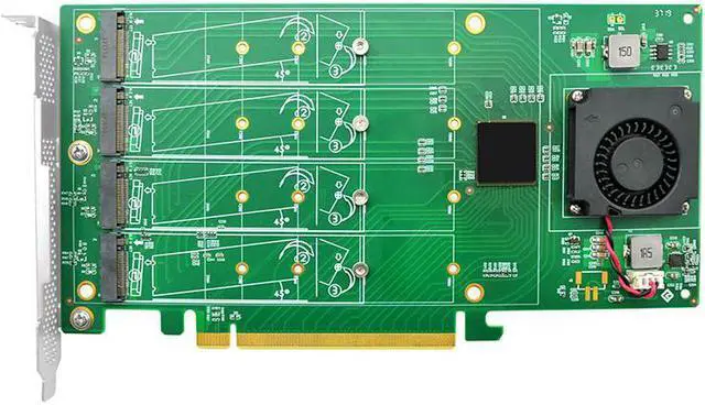 Alt view image 6 of 7 - Linkreal PCIe 3.0 x16 to 4 xM.2 NVMe SSD Adapter Card with heatsink