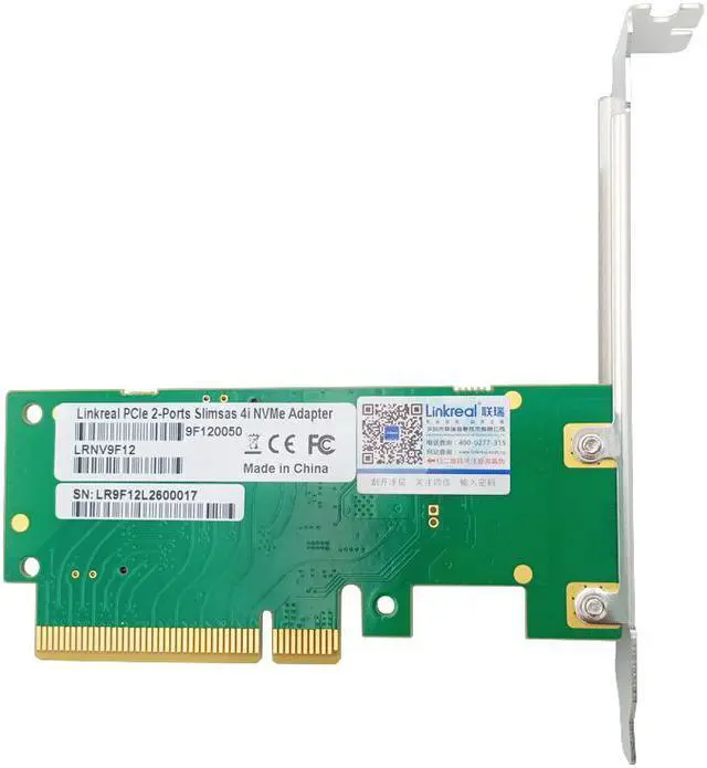 Alt view image 2 of 5 - Linkreal PCI Express 4.0 x8 to Two SlimSAS SFF-8654 4i Adapter