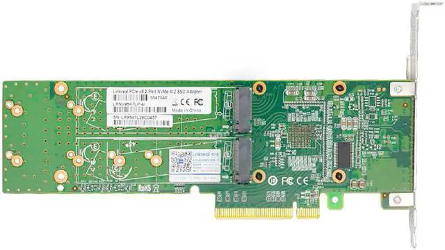 Alt view image 2 of 4 - Linkreal PCIe 3.0 x8 to 4 Port M.2 NVMe SSD Switch Adapter with Low Profile Bracket for Server Storage Solutions