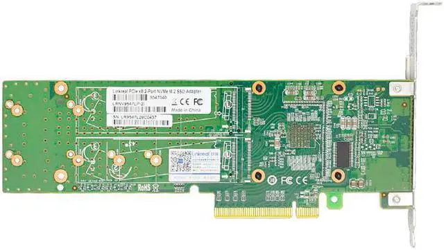 Alt view image 2 of 4 - Linkreal PCIe 3.0 x8 to Dual M.2 NVMe Switch Adapter with Low Profile Bracket for Storage Servers