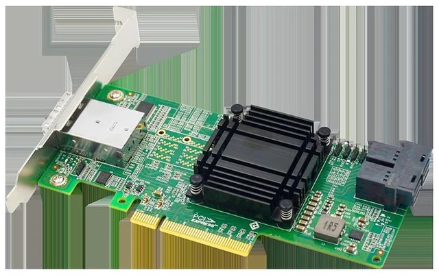 Alt view image 4 of 4 - PCIE 3.0 X8 Rotate 2 SFF-8643+External 2 SFF-8644 NVME Expansion Card