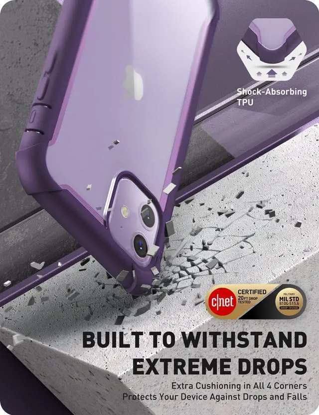 Alt view image 5 of 9 - i-Blason Ares Case for iPhone 11 6.1 inch (2019 Release), Dual Layer Rugged Clear Bumper Case With Built-in Screen Protector (Purple)
