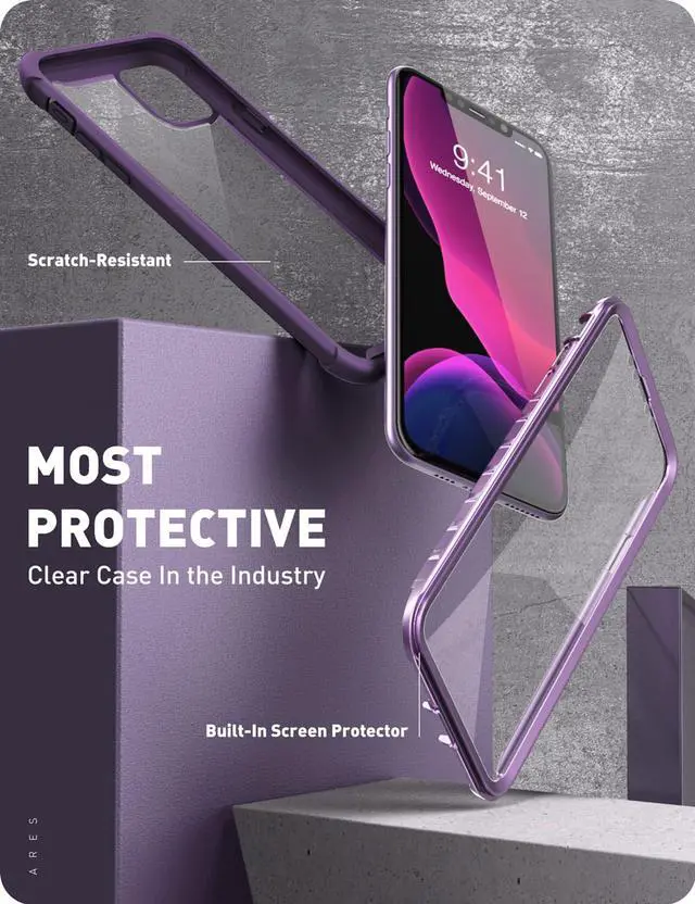 Alt view image 3 of 9 - i-Blason Ares Case for iPhone 11 6.1 inch (2019 Release), Dual Layer Rugged Clear Bumper Case With Built-in Screen Protector (Purple)