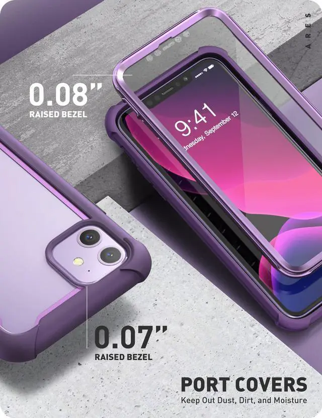 Alt view image 4 of 9 - i-Blason Ares Case for iPhone 11 6.1 inch (2019 Release), Dual Layer Rugged Clear Bumper Case With Built-in Screen Protector (Purple)