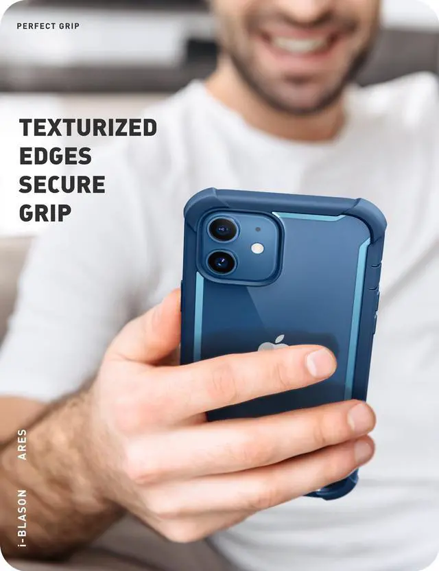 Alt view image 6 of 10 - i-Blason Ares Case for iPhone 12, iPhone 12 Pro 6.1 Inch (2020 Release), Dual Layer Rugged Clear Bumper Case with Built-in Screen Protector (Blue)