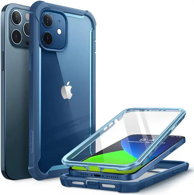 Main image of i-Blason Ares Case for iPhone 12, iPhone 12 Pro 6.1 Inch (2020 Release), Dual Layer Rugged Clear Bumper Case with Built-in Screen Protector (Blue)