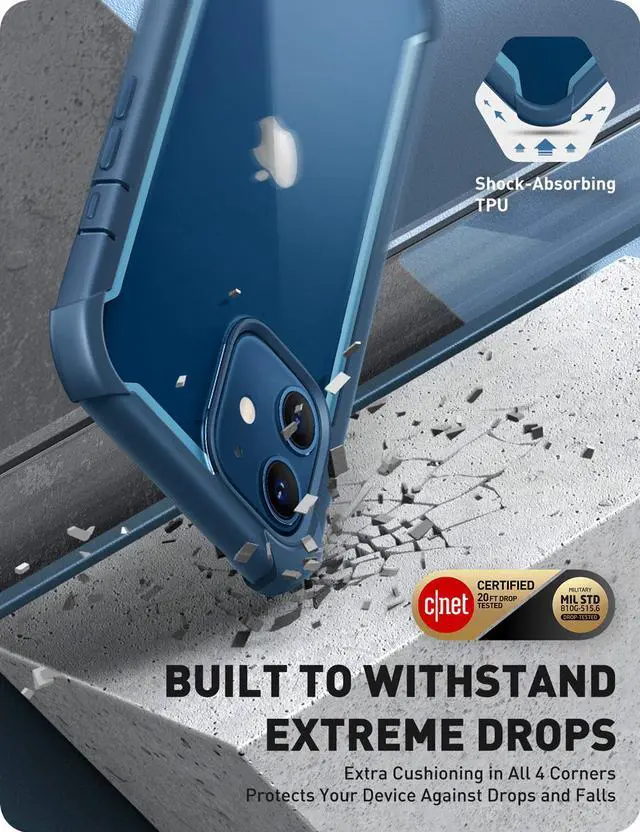 Alt view image 4 of 10 - i-Blason Ares Case for iPhone 12, iPhone 12 Pro 6.1 Inch (2020 Release), Dual Layer Rugged Clear Bumper Case with Built-in Screen Protector (Blue)