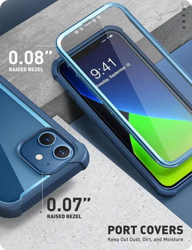 Alt view image 2 of 10 - i-Blason Ares Case for iPhone 12, iPhone 12 Pro 6.1 Inch (2020 Release), Dual Layer Rugged Clear Bumper Case with Built-in Screen Protector (Blue)