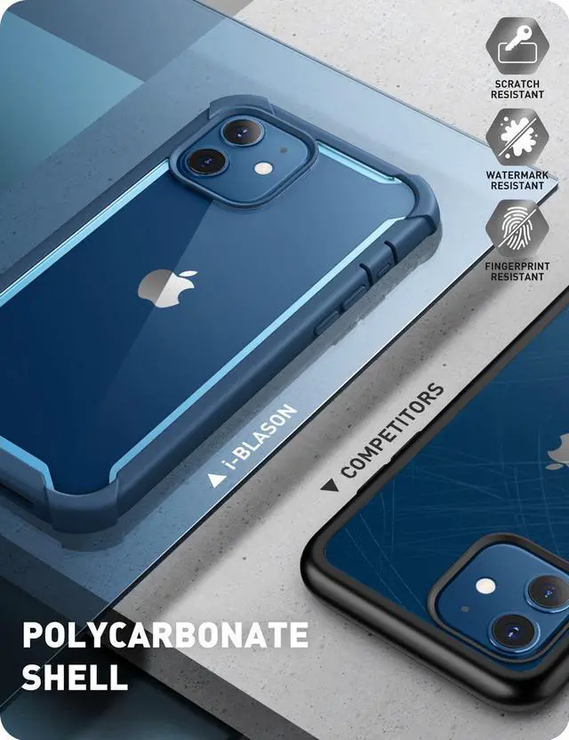 Alt view image 7 of 10 - i-Blason Ares Case for iPhone 12, iPhone 12 Pro 6.1 Inch (2020 Release), Dual Layer Rugged Clear Bumper Case with Built-in Screen Protector (Blue)