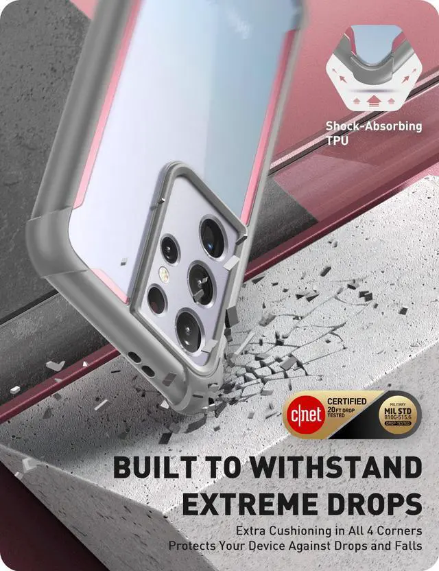 Alt view image 5 of 7 - i-Blason Ares Series Designed for Galaxy S21 Ultra 5G Case (2021 Release), Rugged Clear Bumper Case Without Screen Protector (Pink)