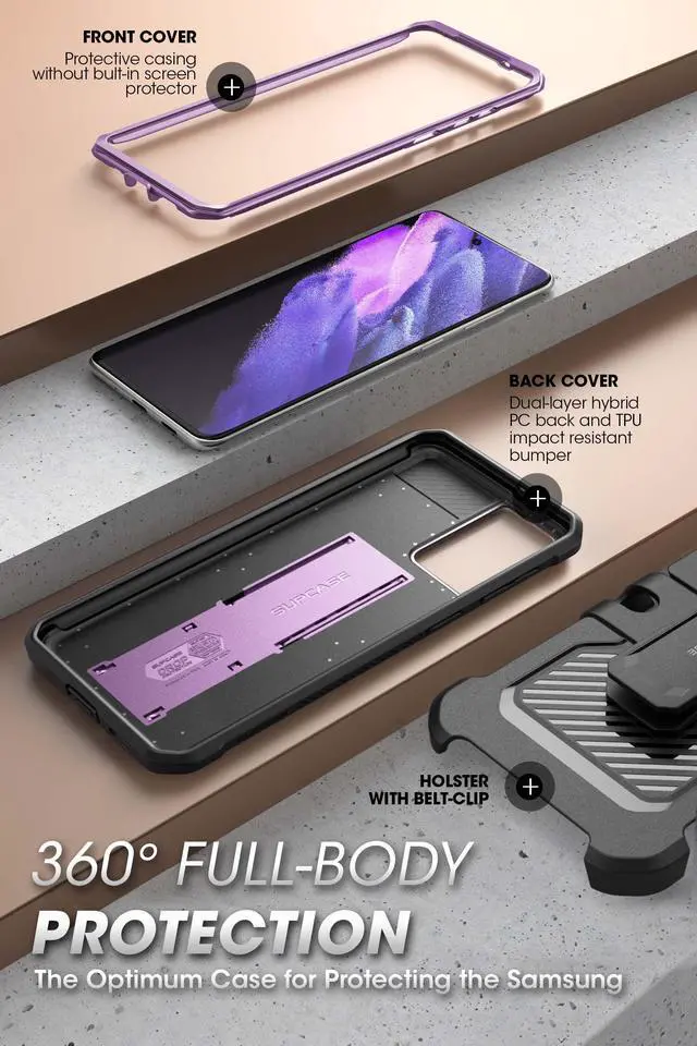 Alt view image 3 of 6 - Unicorn Beetle Pro Series Case Designed for Samsung Galaxy S21 Ultra 5G (2021 Release), Full-Body Dual Layer Rugged Holster & Kickstand Case Without Built-in Screen Protector (Purple)