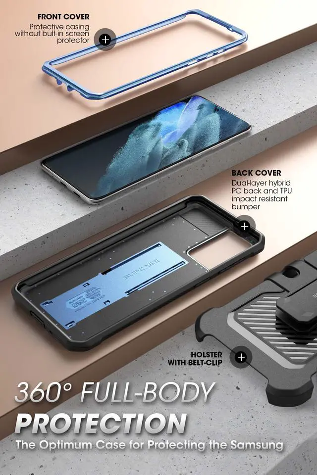 Alt view image 2 of 6 - Unicorn Beetle Pro Series Case Designed for Samsung Galaxy S21 Ultra 5G (2021 Release), Full-Body Dual Layer Rugged Holster & Kickstand Case Without Built-in Screen Protector (Blue)