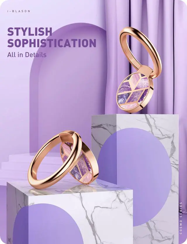 Alt view image 4 of 7 - i-Blason Cell Phone Finger Ring Holder - Universal - Kick Stand with 360° Rotation and 180° Flip Magnetic Car Mountable (Purple)