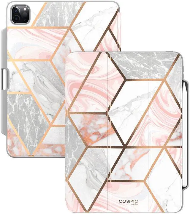 Alt view image 6 of 7 - i-Blason Cosmo Case for New iPad Pro 12.9 Inch (2021 2020 2018 Release), Full-Body Trifold Stand Protective Case Smart Cover with Auto Sleep/Wake & Pencil Holder (Marble)