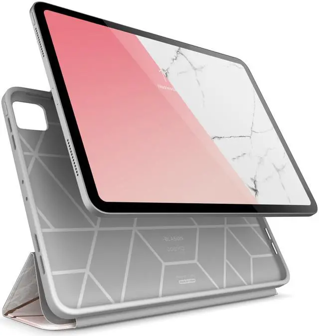 Alt view image 3 of 7 - i-Blason Cosmo Case for New iPad Pro 12.9 Inch (2021 2020 2018 Release), Full-Body Trifold Stand Protective Case Smart Cover with Auto Sleep/Wake & Pencil Holder (Marble)