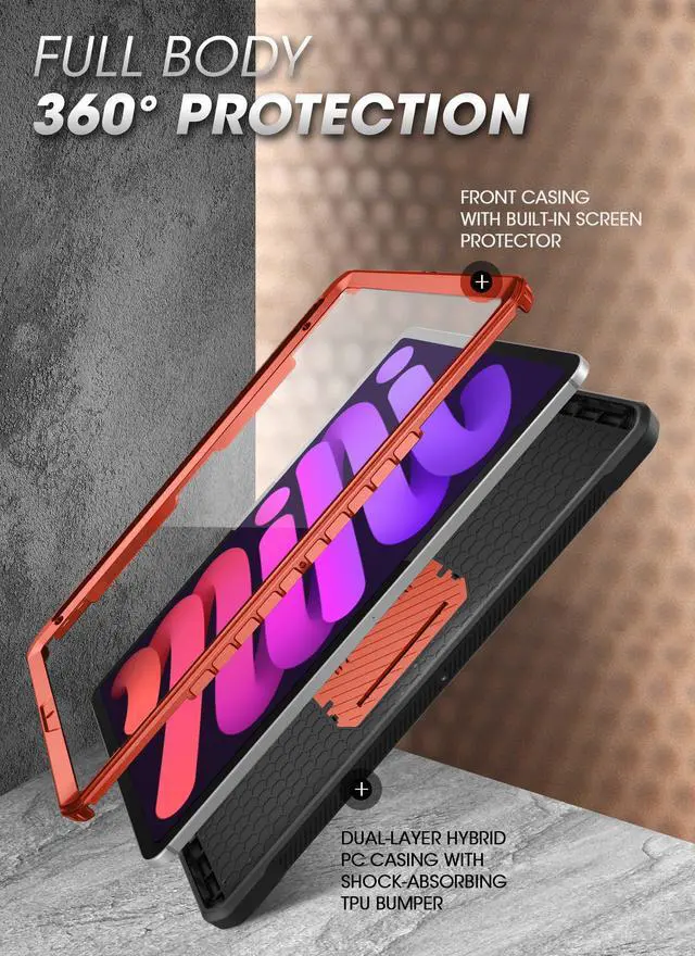 Alt view image 3 of 7 - SUPCASE Unicorn Beetle Pro Series Case for iPad Mini 6th Generation 8.3 Inch (2021 ), Support Apple Pencil Charging with Built-in Screen Protector Full-Body Rugged Kickstand Protective Case (Ruddy)