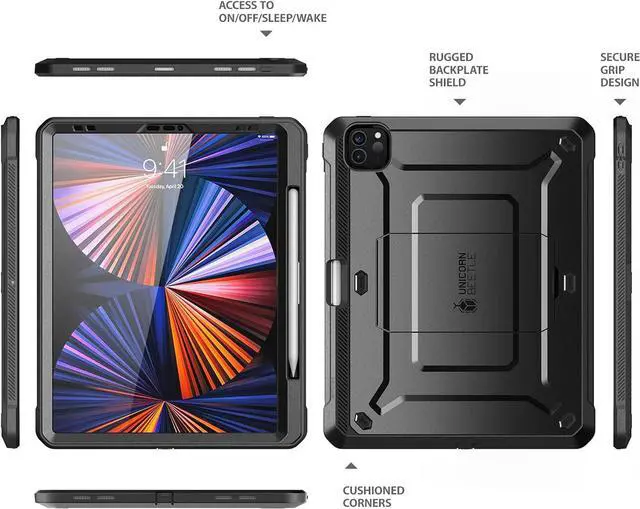 Alt view image 7 of 9 - SUPCASE Unicorn Beetle Pro Series Case for iPad Pro 12.9 Inch (2021 / 2020), Support Apple Pencil Charging with Built-in Screen Protector Full-Body Rugged Kickstand Protective Case (Black)
