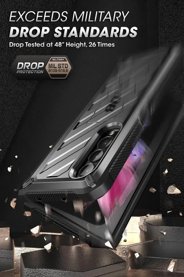 Alt view image 2 of 7 - SUPCASE Unicorn Beetle Case for Galaxy Z Fold 3 5G (2021), Rugged Belt Clip Shockproof Protective Case with Built-in Screen Protector & Kickstand (Black)