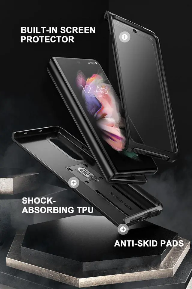 Alt view image 4 of 7 - SUPCASE Unicorn Beetle Case for Galaxy Z Fold 3 5G (2021), Rugged Belt Clip Shockproof Protective Case with Built-in Screen Protector & Kickstand (Black)