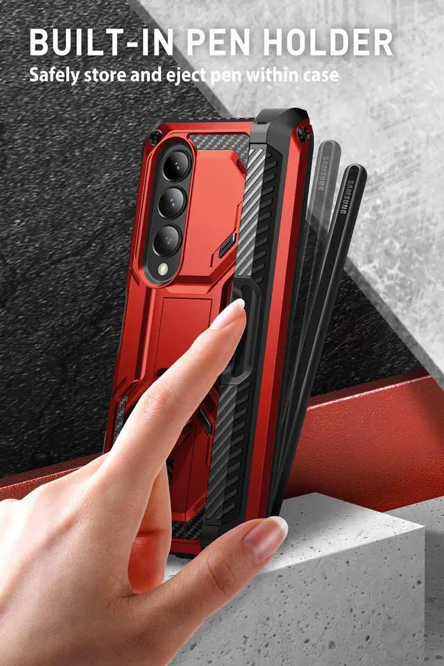 Alt view image 4 of 7 - i-Blason Armorbox Case for Samsung Galaxy Z Fold 4 Case 5G (2022 Release) with Pen Holder & Kickstand, Full Body Protective Bumper Case with Built-in Screen Protector Red