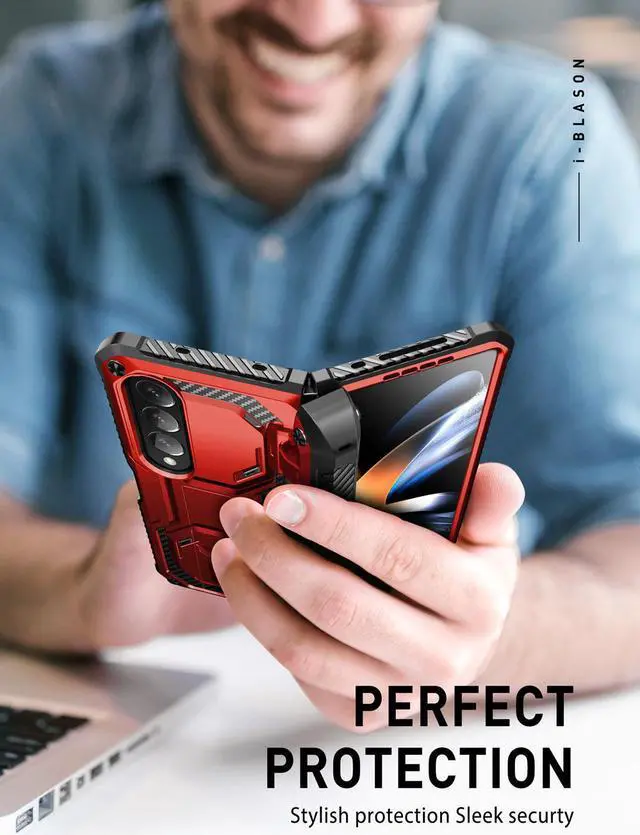 Alt view image 5 of 7 - i-Blason Armorbox Case for Samsung Galaxy Z Fold 4 Case 5G (2022 Release) with Pen Holder & Kickstand, Full Body Protective Bumper Case with Built-in Screen Protector Red