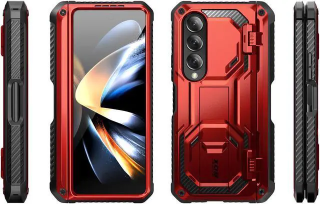 Alt view image 7 of 7 - i-Blason Armorbox Case for Samsung Galaxy Z Fold 4 Case 5G (2022 Release) with Pen Holder & Kickstand, Full Body Protective Bumper Case with Built-in Screen Protector Red