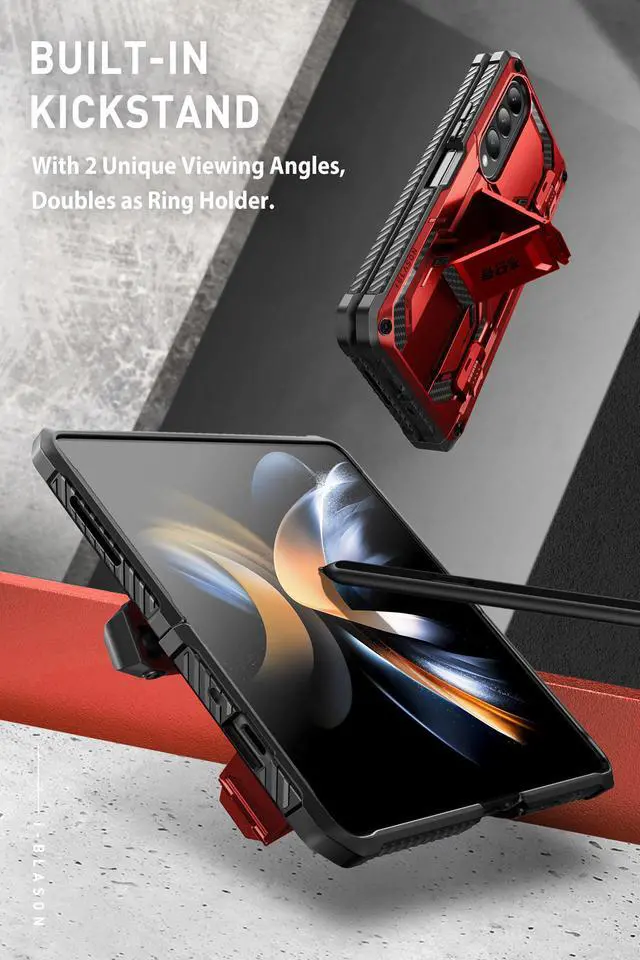 Alt view image 2 of 7 - i-Blason Armorbox Case for Samsung Galaxy Z Fold 4 Case 5G (2022 Release) with Pen Holder & Kickstand, Full Body Protective Bumper Case with Built-in Screen Protector Red