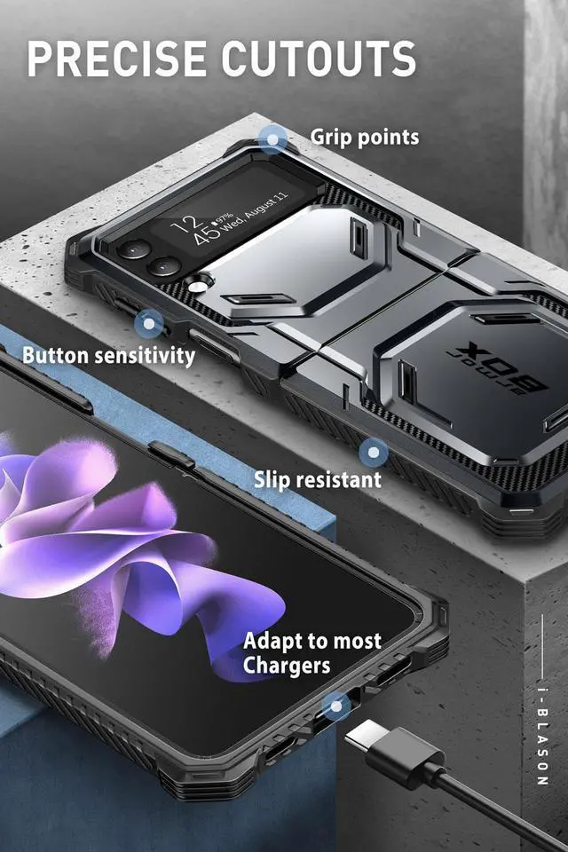 Alt view image 3 of 7 - i-Blason Armorbox Series Case for Samsung Galaxy Z Flip 4 5G (2022), Full-Body Rugged Holster Case with Shock Reduction/Bumper (Black)