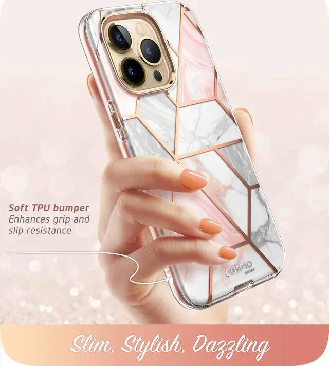 Alt view image 3 of 7 - i-Blason Cosmo Series Case for iPhone 14 Pro Max 6.7 inch (2022 Release), Slim Full-Body Stylish Protective Case with Built-in Screen Protector(Marble)