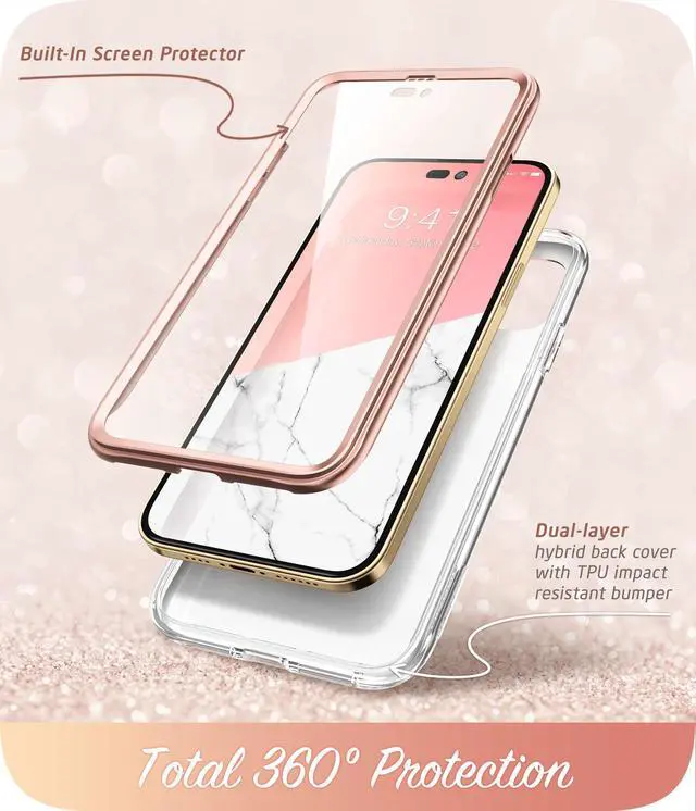 Alt view image 2 of 7 - i-Blason Cosmo Series Case for iPhone 14 Pro Max 6.7 inch (2022 Release), Slim Full-Body Stylish Protective Case with Built-in Screen Protector(Marble)
