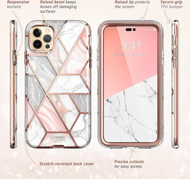 Alt view image 6 of 7 - i-Blason Cosmo Series Case for iPhone 14 Pro Max 6.7 inch (2022 Release), Slim Full-Body Stylish Protective Case with Built-in Screen Protector(Marble)