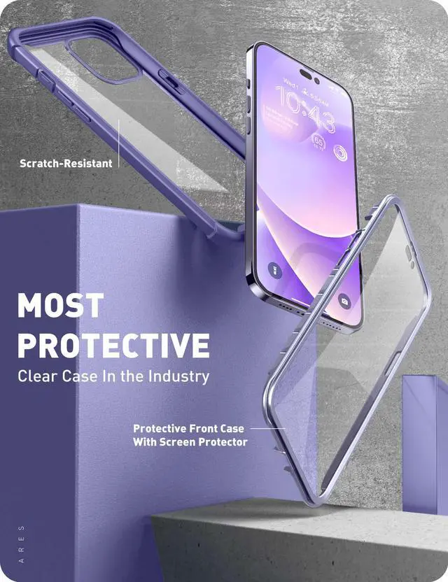 Alt view image 2 of 7 - i-Blason Ares Case for iPhone 14 Pro 6.1 inch (2022 Release), Dual Layer Rugged Clear Bumper Case with Built-in Screen Protector(Mauve)