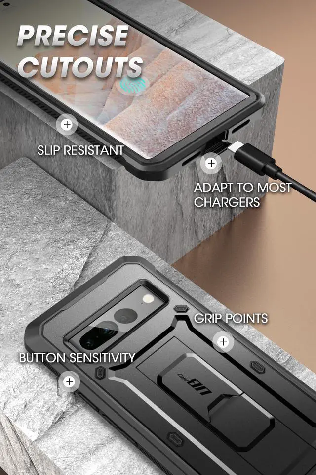 Alt view image 7 of 7 - SUPCASE Unicorn Beetle Pro Series Case for Google Pixel 7 Pro (2022 Release), Full-Body Rugged Belt-Clip & Kickstand Case with Built-in Screen Protector (Black)