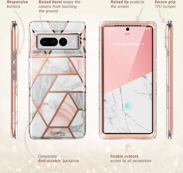 Alt view image 7 of 7 - i-Blason Cosmo Series for Google Pixel 7 Pro Case (2022), Slim Full-Body Stylish Protective Case with Built-in Screen Protector (Marble)