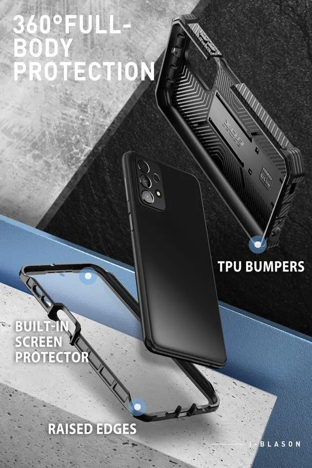Alt view image 4 of 7 - i-Blason Armorbox Designed for Samsung Galaxy A23 5G Case/A23 4G Case (2022 Release) with Kickstand & Belt Clip Holster, Full Body Protective Bumper Case with Built-in Screen Protector (Black)