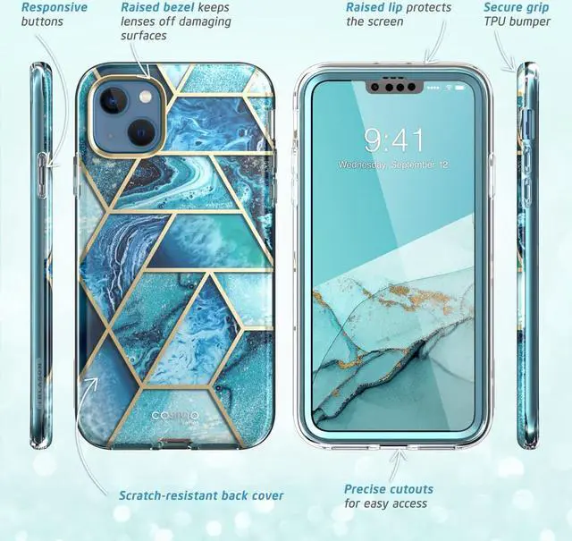 Alt view image 6 of 7 - i-Blason Cosmo Series Case for iPhone 13 Mini 5.4 inch (2021 Release), Slim Full-Body Stylish Protective Case with Built-in Screen Protector (Ocean)
