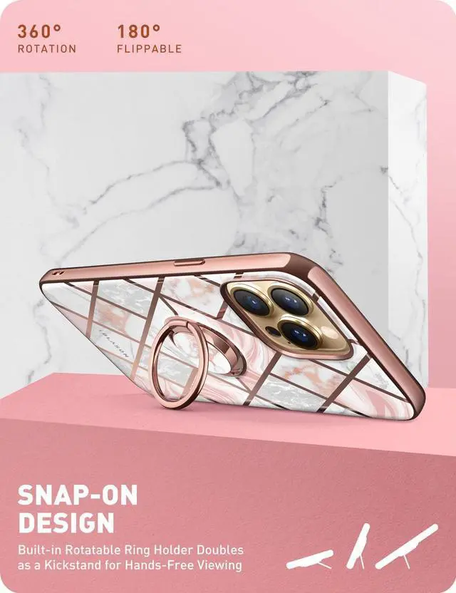 Alt view image 4 of 7 - i-Blason Cosmo Snap Case Designed for iPhone 13 Pro Max (6.7 Inch), Slim with Built-in 360° Rotatable Ring Holder Kickstand Supports Car Mount (Marble)