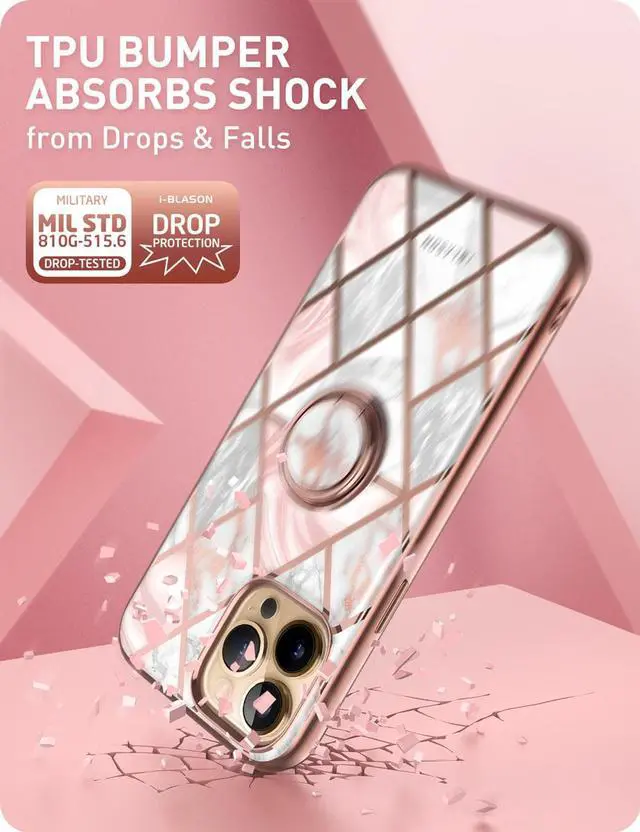 Alt view image 5 of 7 - i-Blason Cosmo Snap Case Designed for iPhone 13 Pro Max (6.7 Inch), Slim with Built-in 360° Rotatable Ring Holder Kickstand Supports Car Mount (Marble)