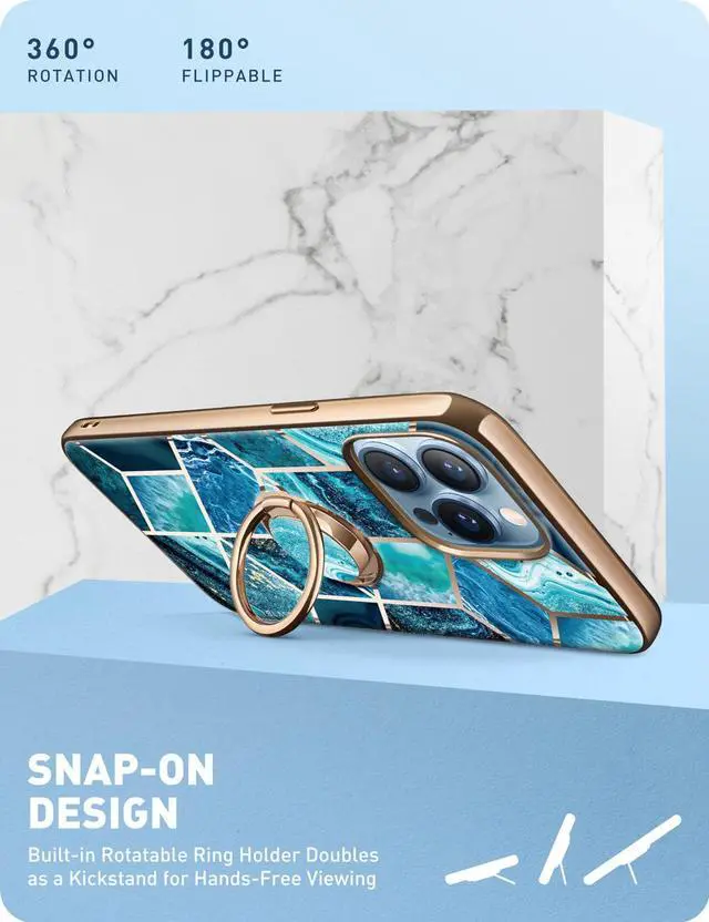 Alt view image 4 of 7 - i-Blason Cosmo Snap Case Designed for iPhone 13 Pro Max (6.7 Inch), Slim with Built-in 360° Rotatable Ring Holder Kickstand Supports Car Mount  Blue
