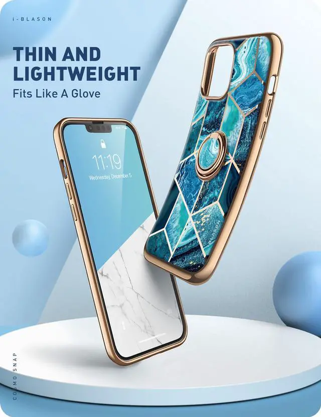 Alt view image 4 of 7 - i-Blason Cosmo Snap Case Designed for iPhone 13 Pro (6.1 Inch), Slim with Built-in 360° Rotatable Ring Holder Kickstand Supports Car Mount Blue