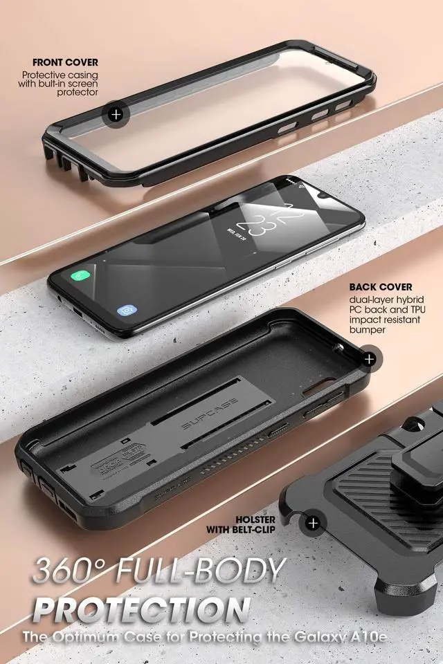 Alt view image 6 of 9 - SupCase Unicorn Beetle Pro Series Designed for Samsung Galaxy A10e Case(2019 Release), Full-Body Rugged Holster & Kickstand Case with Built-in Screen Protector (Black)